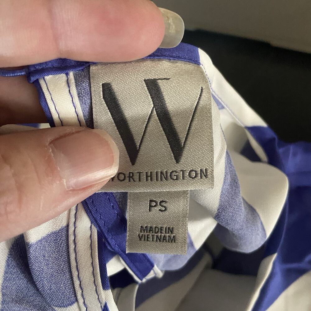 Worthington Blouse Women's Petite Small PS Round Neck Satin Cropped Geometric - Picture 5 of 6